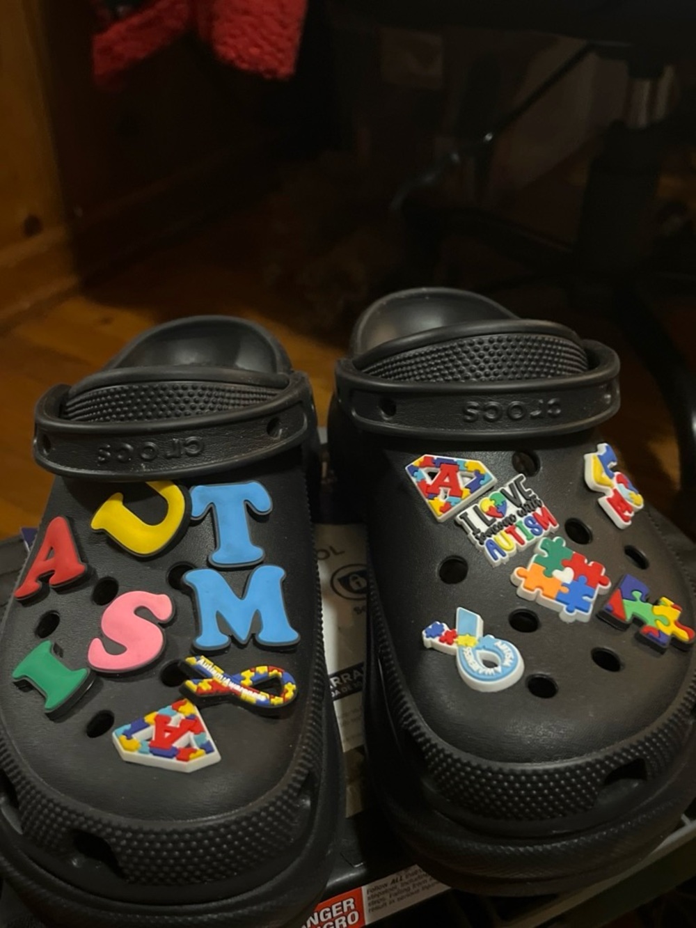 CROCS Black Kids Clogs with Multicolor Alphabet & Puzzle Charms